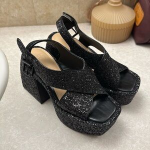 GB Gianni Bini Friday-Nite Glitter Platform Dress Sandals in Black